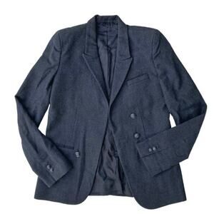 The Kooples Tailored Charcoal Blazer, Skull Buttons, Asymmetrical Gothic Edge